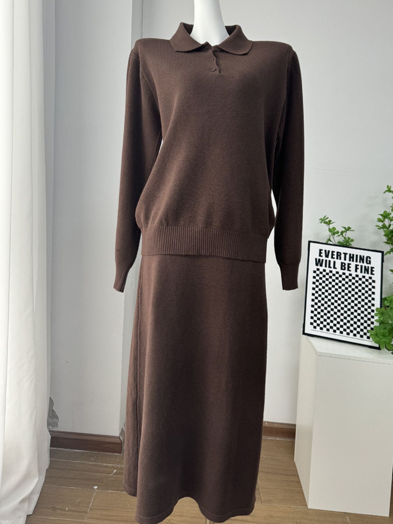 Polo Collar Top and Pants or Skirt Knit