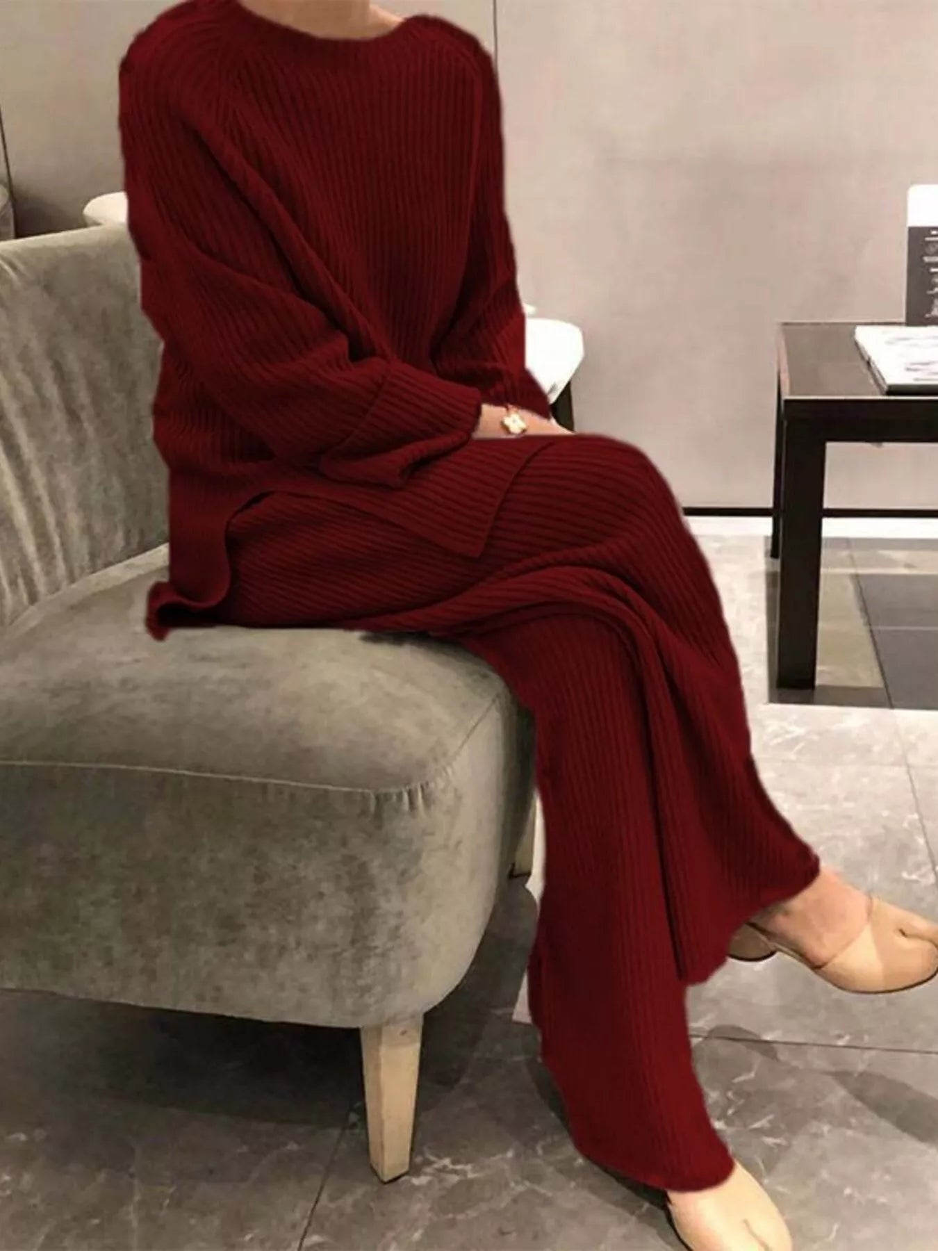 Fiona Ribbed Knit Relaxed Fit Top and Pants