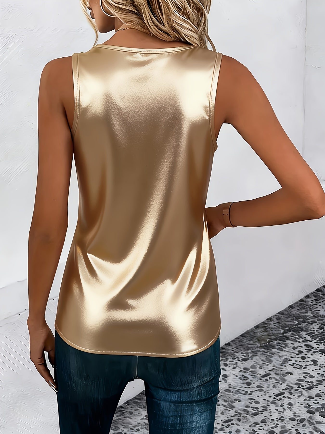 Satin Cross-Strap V-Neck Top – Elegant Sleeveless Vest
