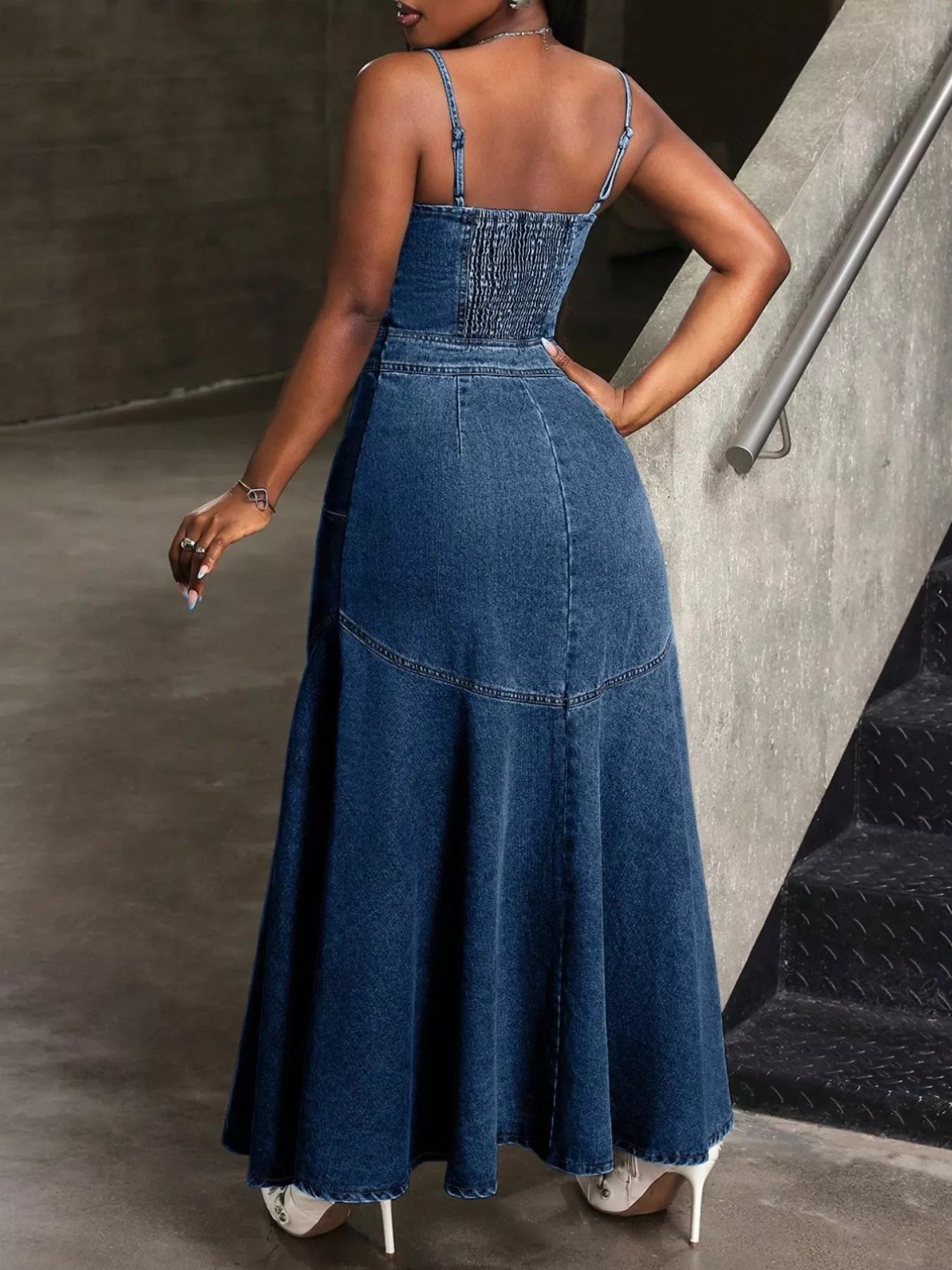 Button Front Sleeveless Denim Dress
