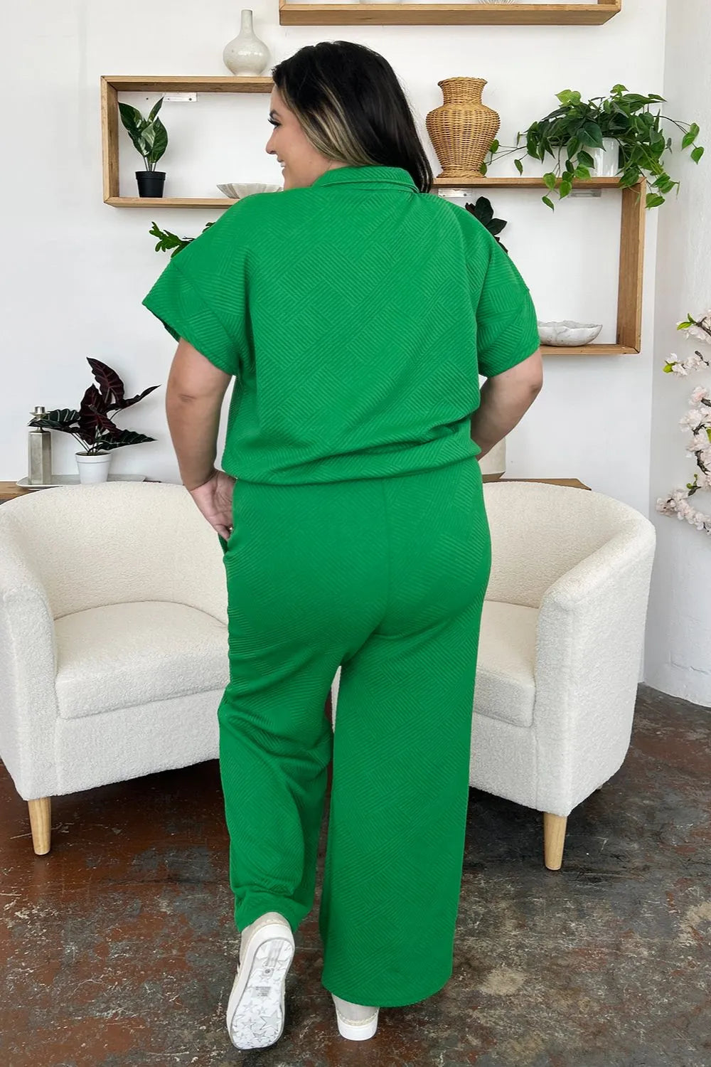 Double Take Full Size Texture Half Zip Short
