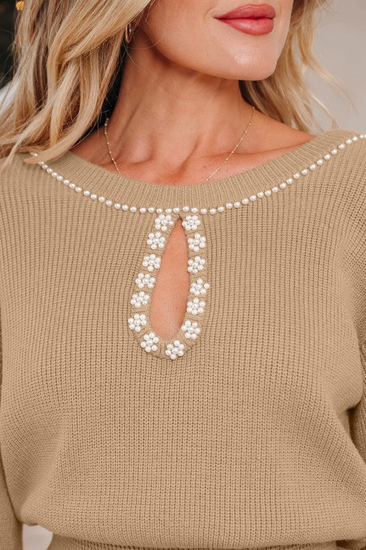 Zariah Embellished Keyhole Ribbed Sweater Dress