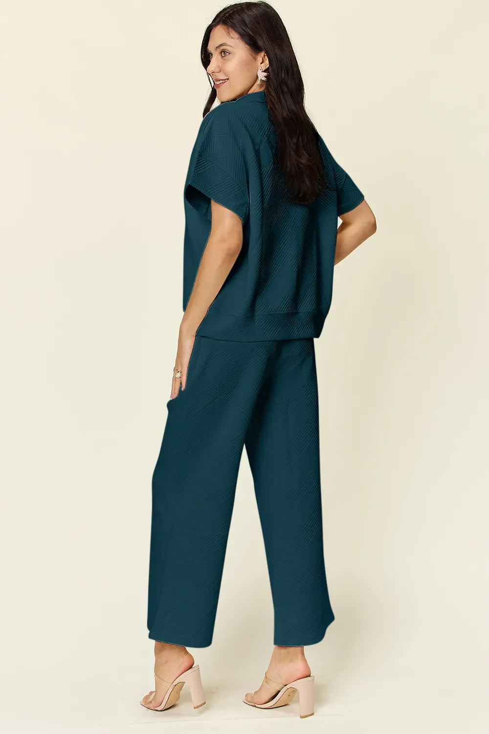 Double Take Full Size Texture Half Zip Short