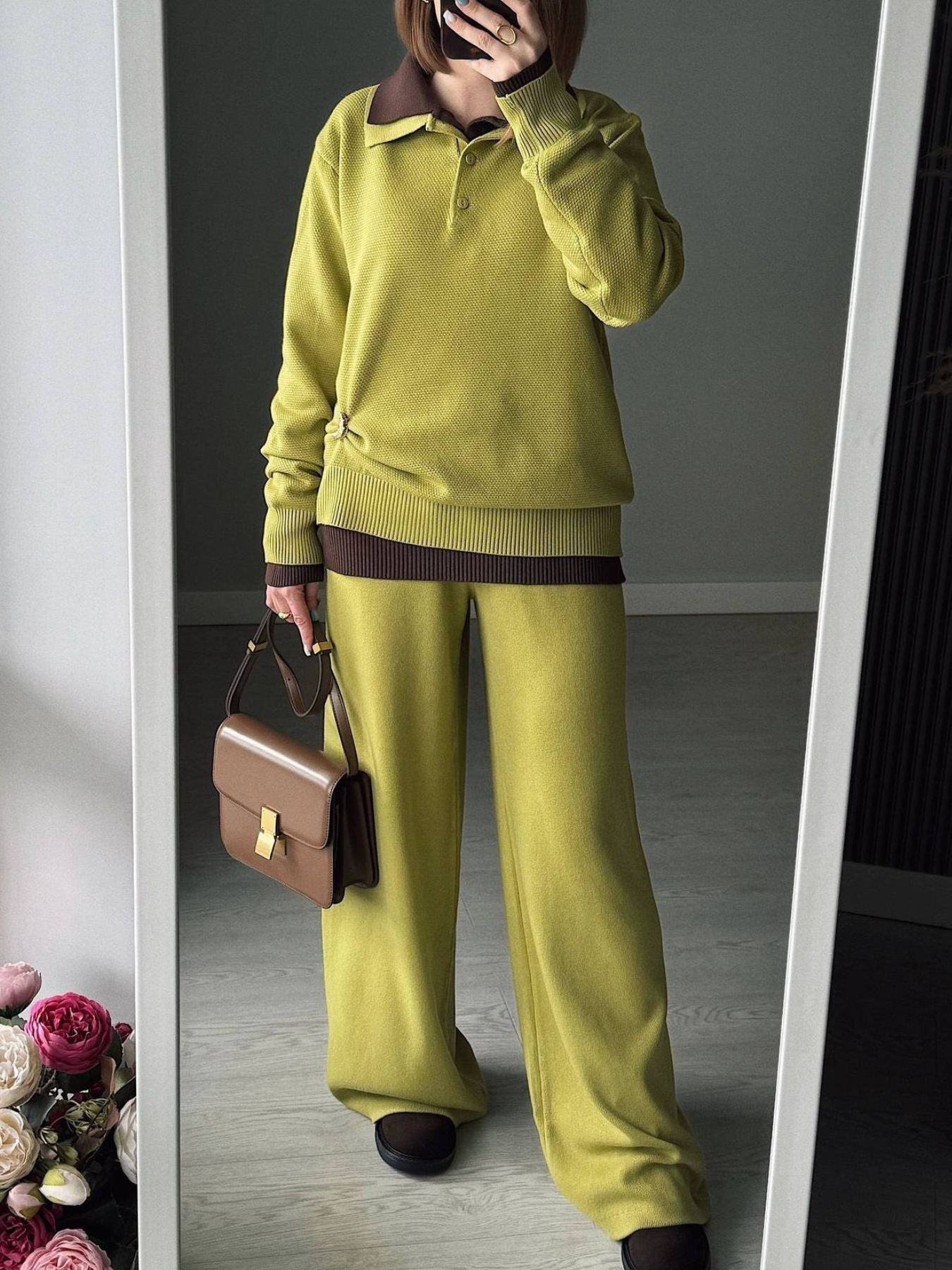 Polo Collar Top and Pants or Skirt Knit