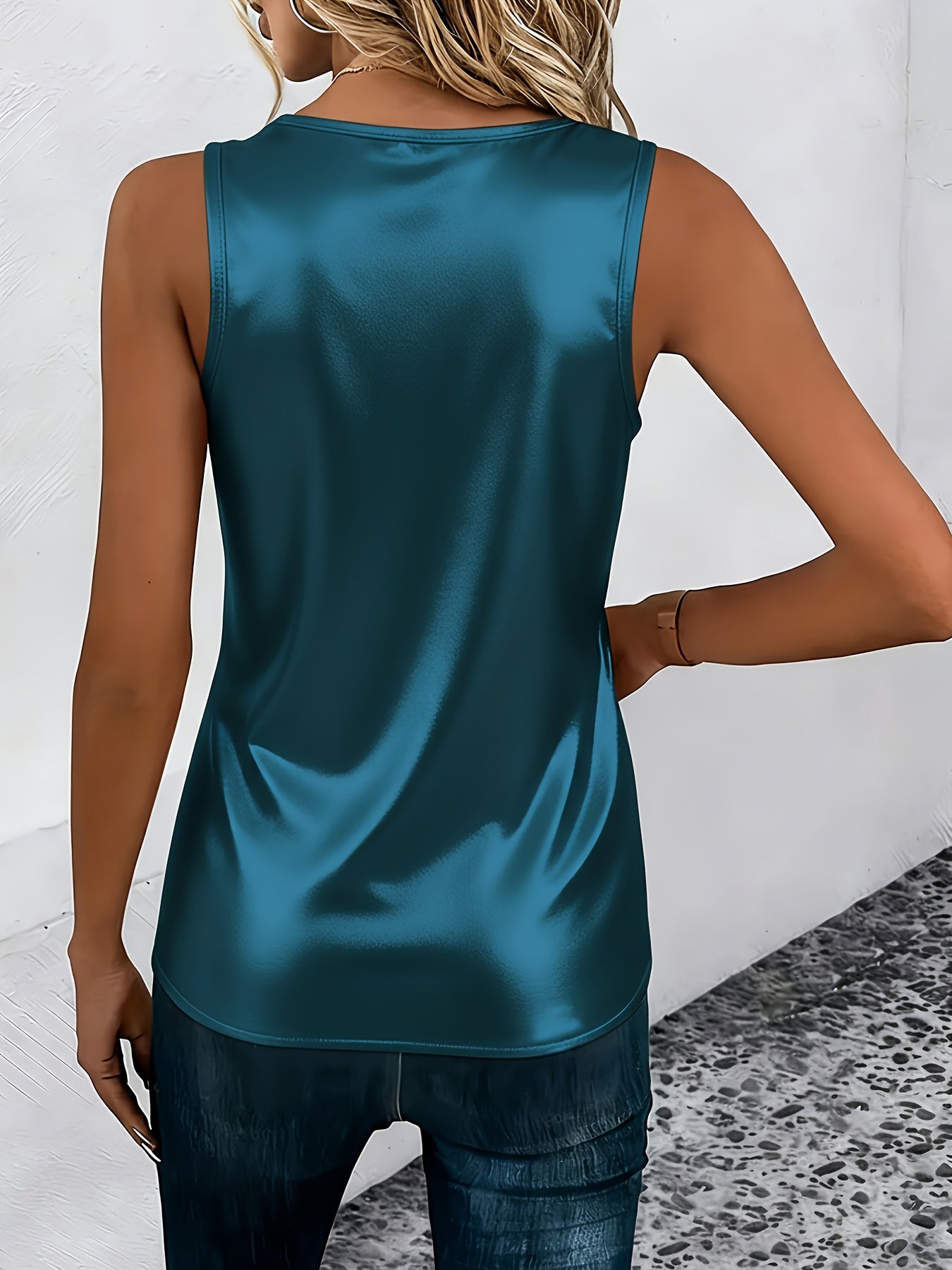 Satin Cross-Strap V-Neck Top – Elegant Sleeveless Vest