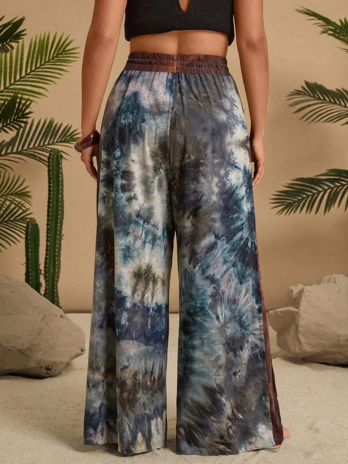 Full Size Tie-Dye Wide Leg Casual Pants Plus