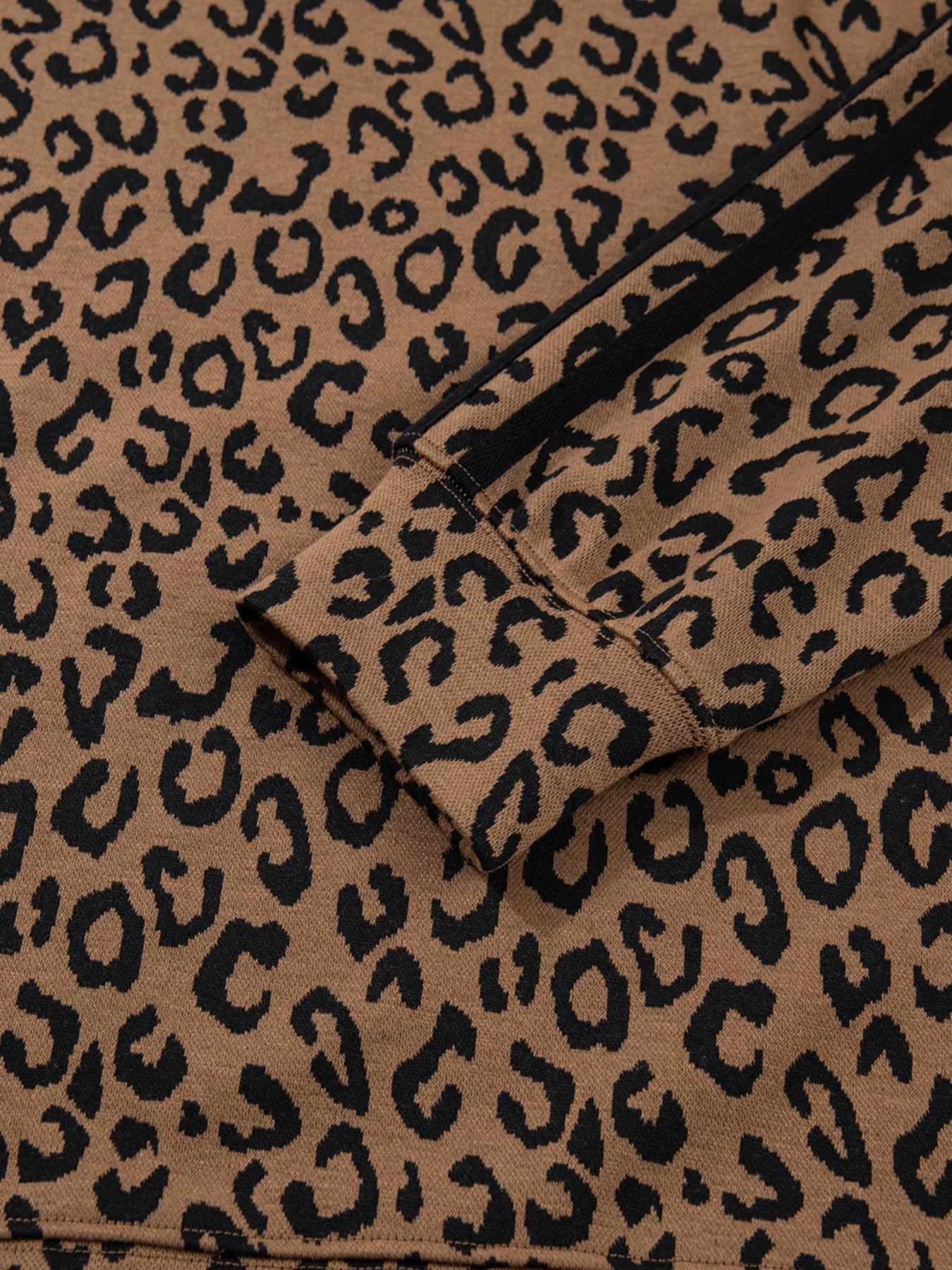 Striped Trim Leopard Long Sleeve Top Drawstring Pant