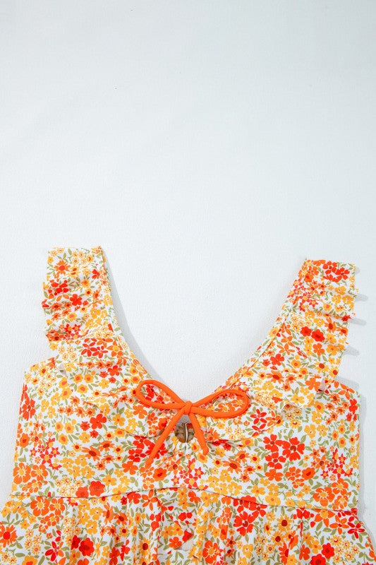Floral Ruffle Trim Keyhole One-Piece Swimsuit