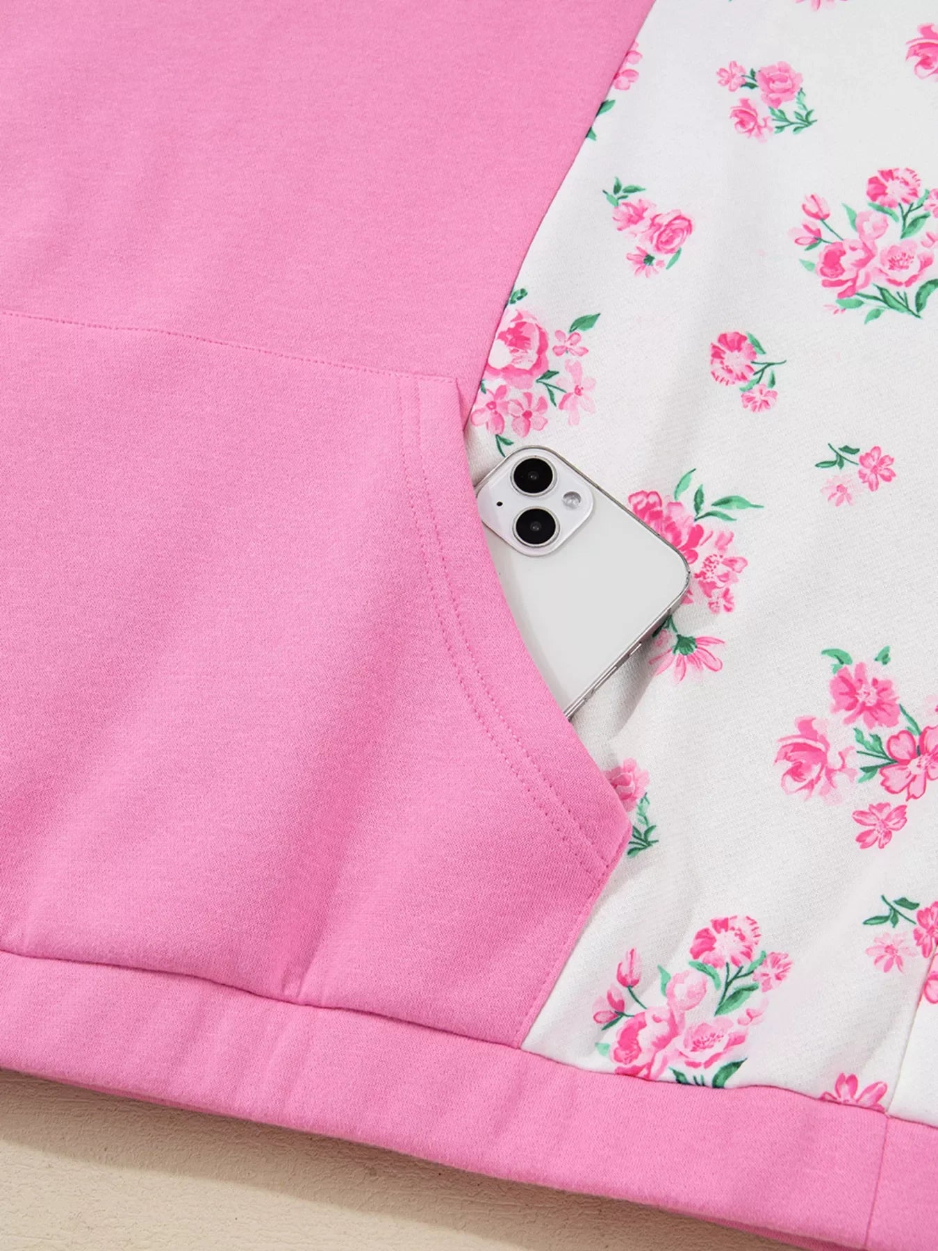 Plus Size Contrast Polo Collar Floral Patchwork Elastic