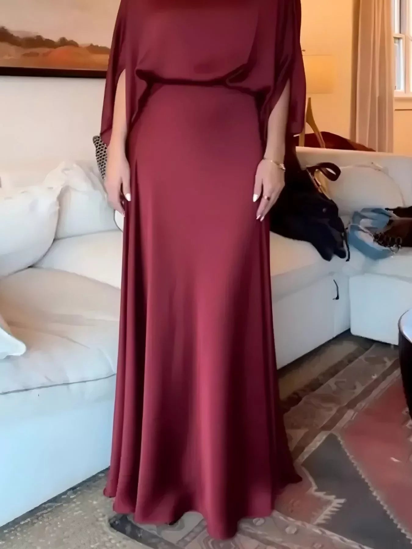 Full Size Elegant Batwing Sleeve Maxi Dress Plus