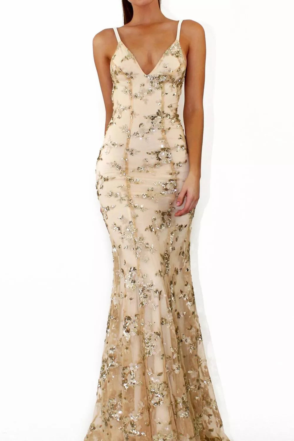 Full Size Sequin Tie Back V-Neck Maxi Dress