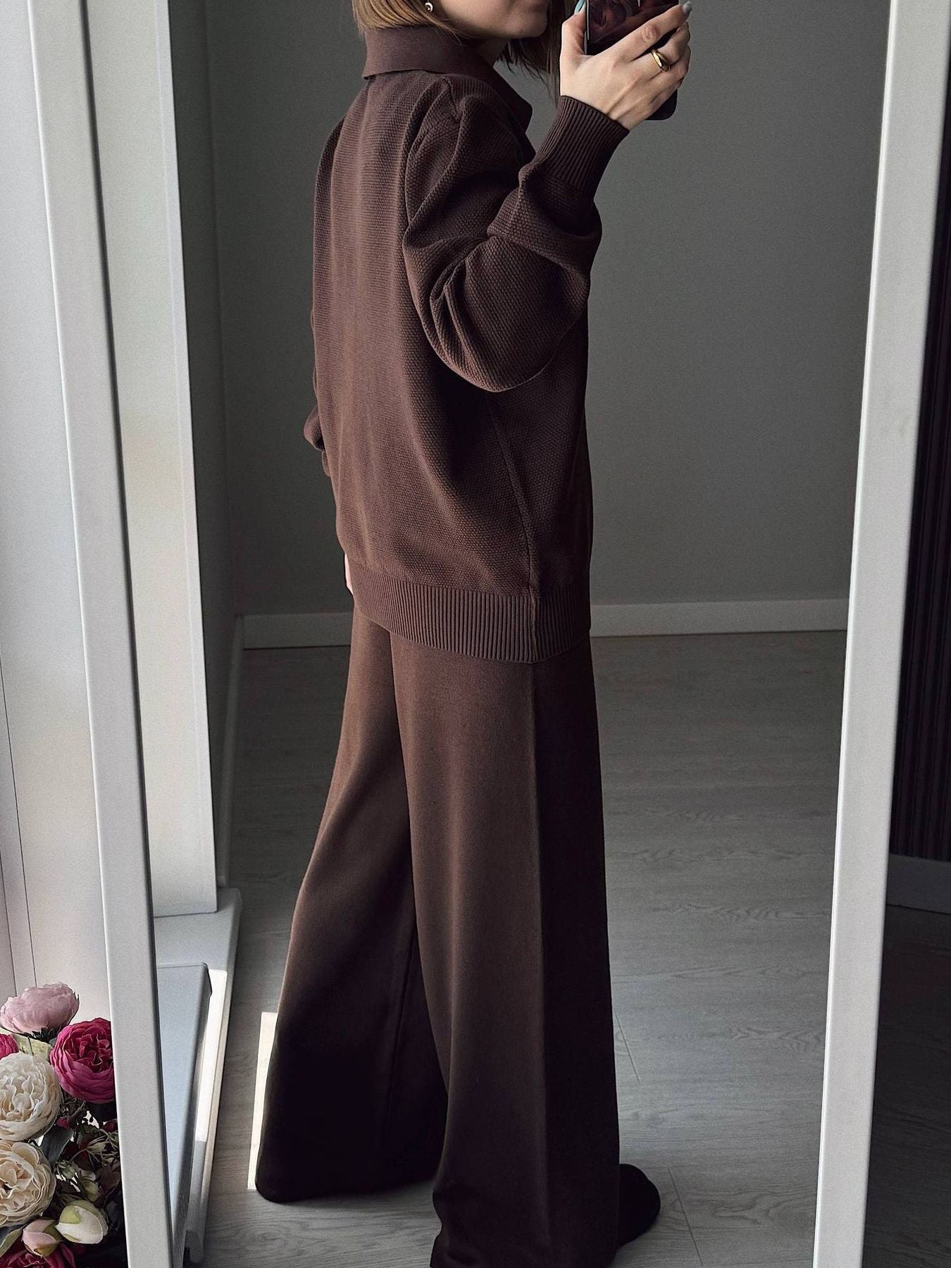 Polo Collar Top and Pants or Skirt Knit