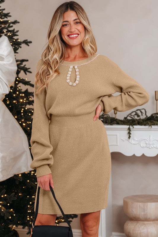 Zariah Embellished Keyhole Ribbed Sweater Dress