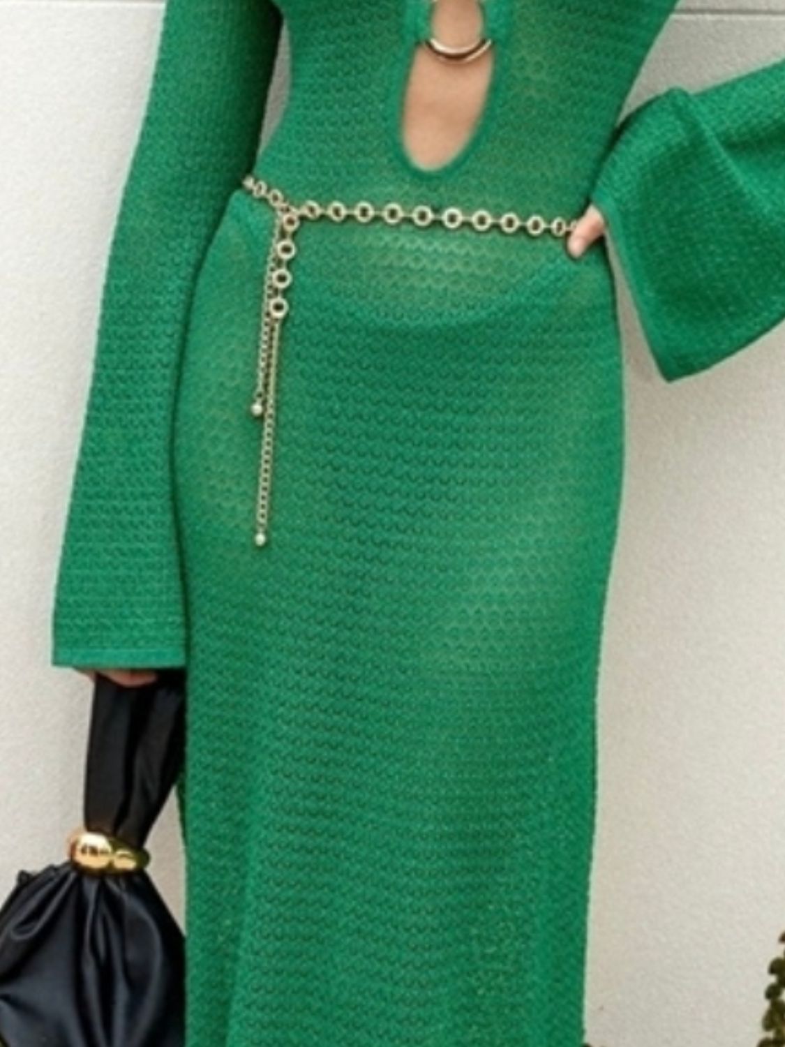 Slit Plunge Flare Sleeve Cover-Up Dress