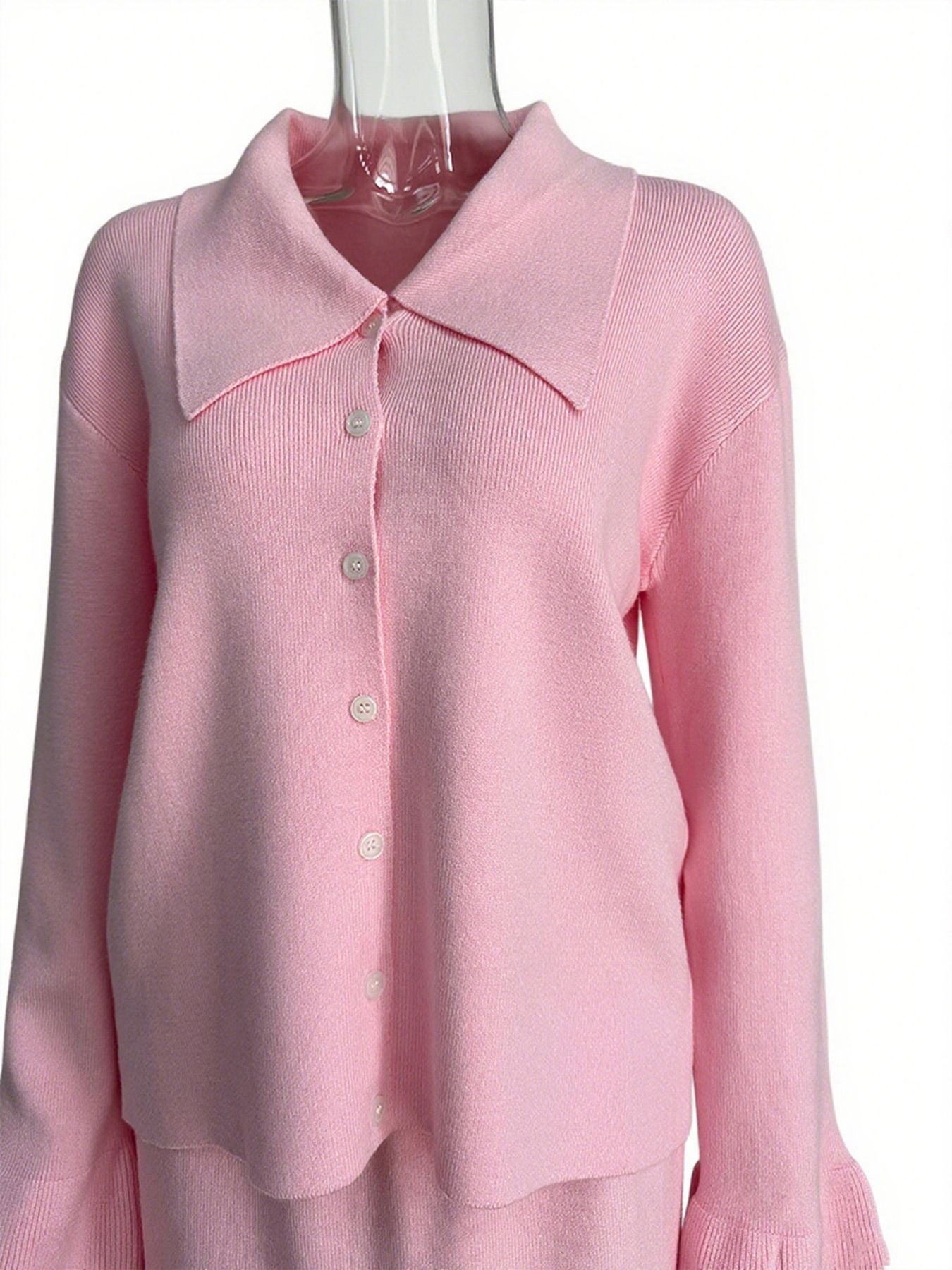 Button Down Long Sleeve Cardigan and Skirt Knit